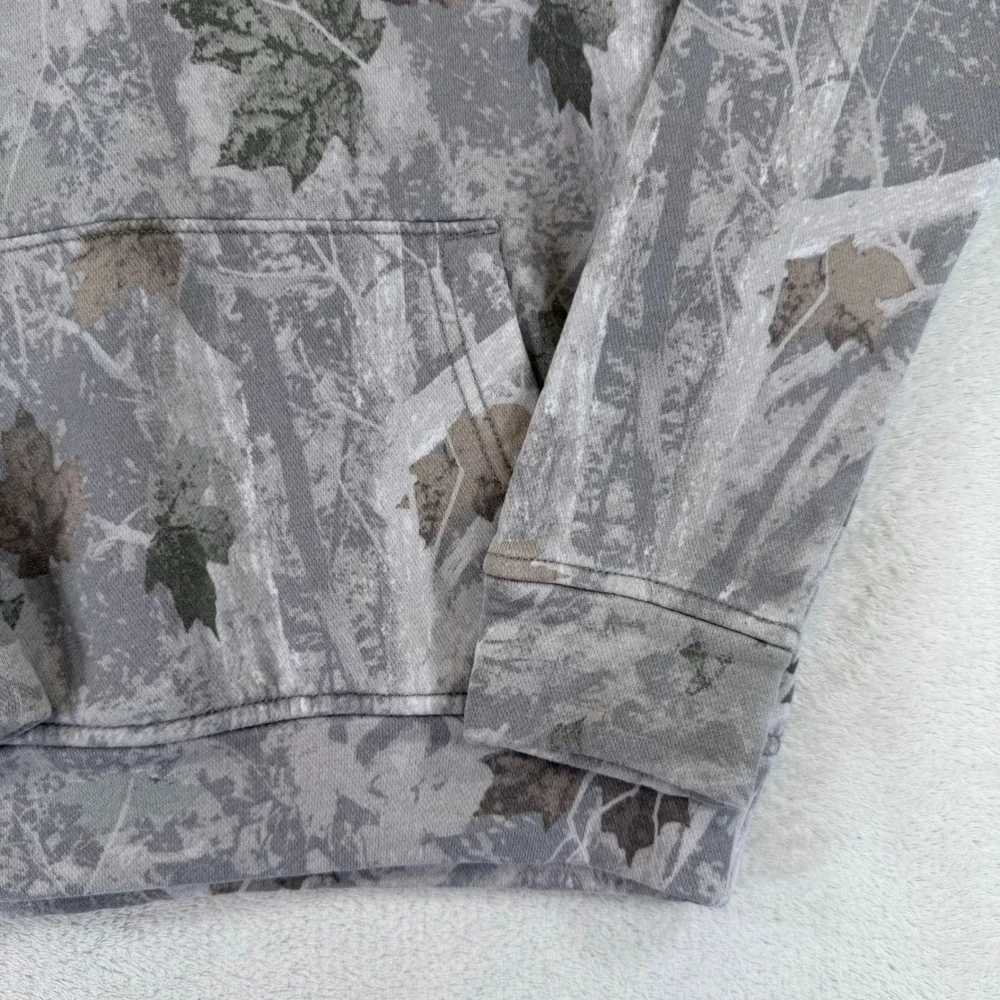 Abercrombie Kids A&F Essentials Camo Leaf Print Pullover Hoodie Grey Size 7/8